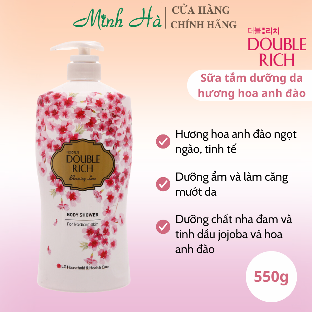 Sữa tắm dưỡng da hương hoa Double Rich các mùi 800g giàu dưỡng ẩm hỗ trợ làm sáng, đều màu da