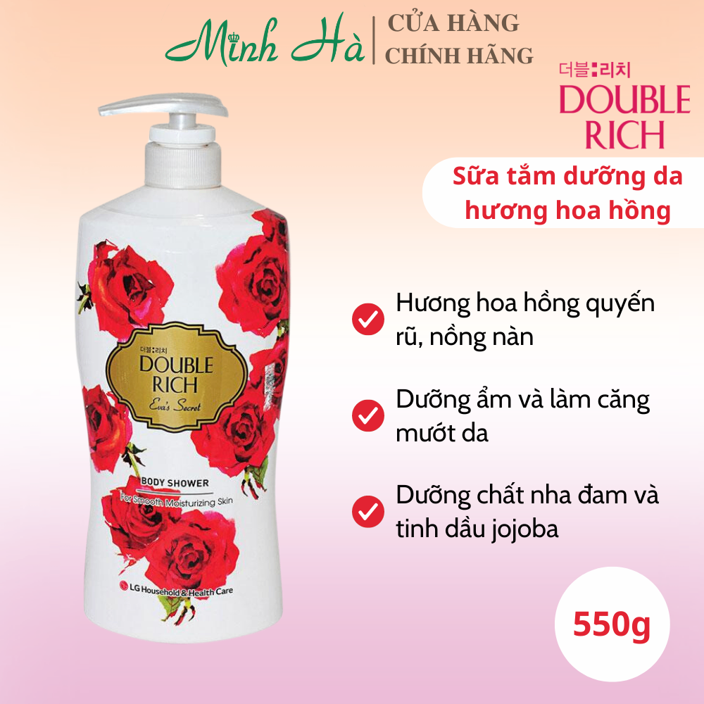 Sữa tắm dưỡng da hương hoa Double Rich các mùi 800g giàu dưỡng ẩm hỗ trợ làm sáng, đều màu da