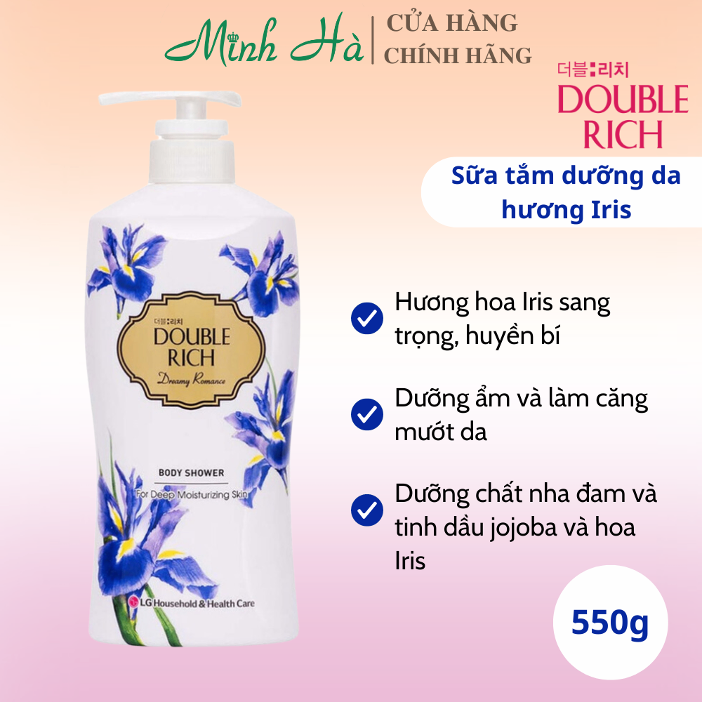 Sữa tắm dưỡng da hương hoa Double Rich các mùi 800g giàu dưỡng ẩm hỗ trợ làm sáng, đều màu da