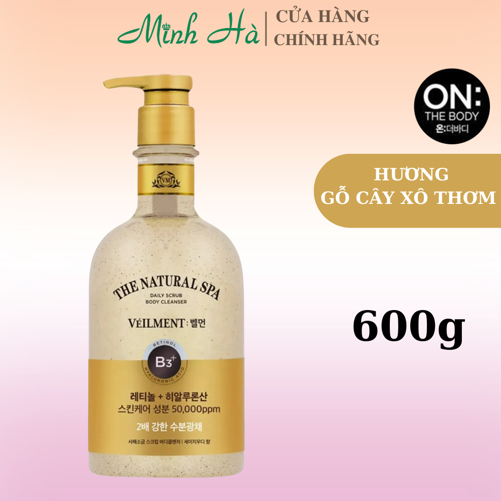 Sữa tắm hạt On The Body Veilment Natural Spa 600g dưỡng ẩm và tẩy da chết cho da giúp da mịn màng