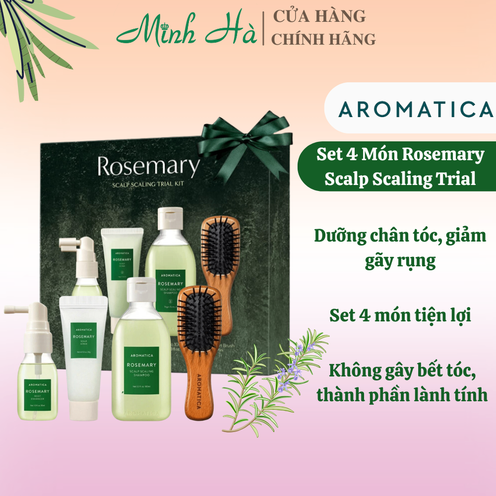 Set 4 món chăm sóc tóc Aromatica Rosemary Scalp Scaling Trial tiện dụng, nhỏ gọn