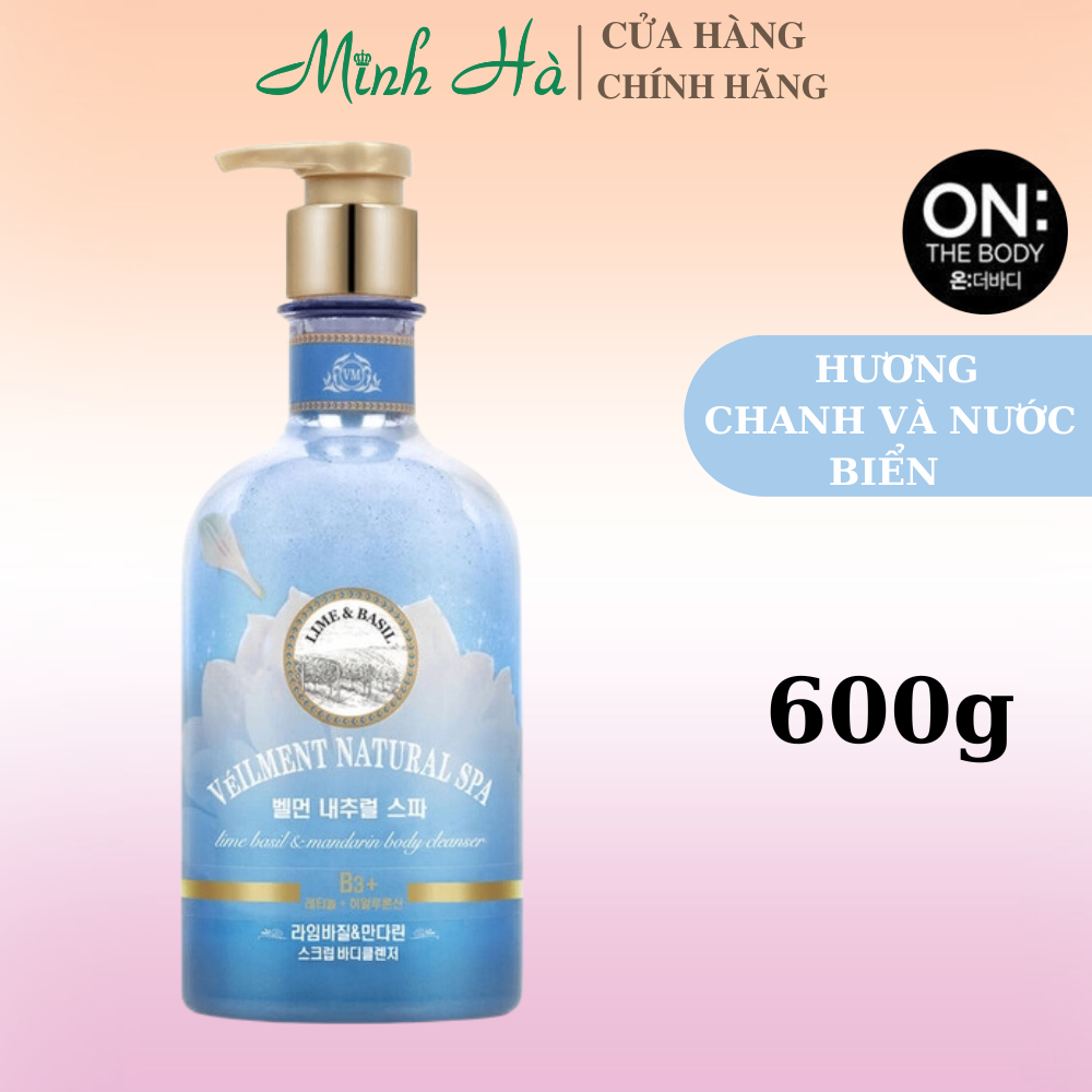Sữa tắm hạt On The Body Veilment Natural Spa 600g dưỡng ẩm và tẩy da chết cho da giúp da mịn màng