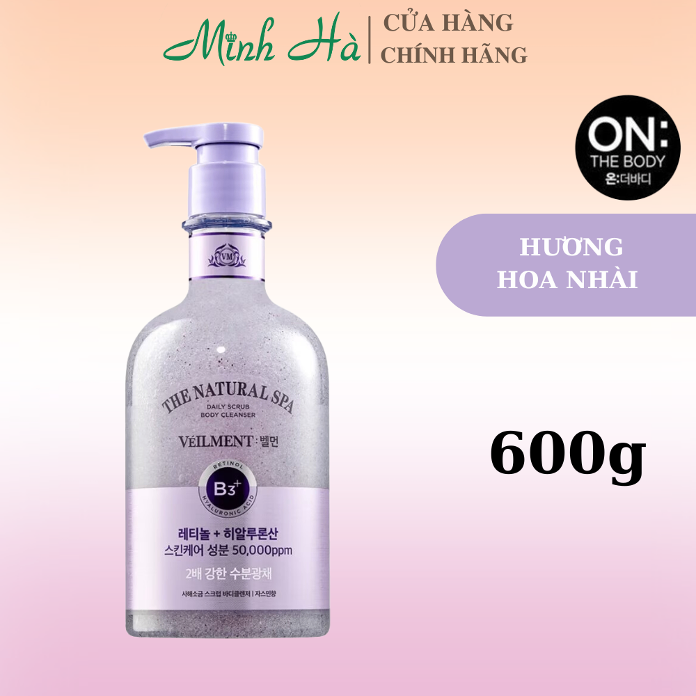 Sữa tắm hạt On The Body Veilment Natural Spa 600g dưỡng ẩm và tẩy da chết cho da giúp da mịn màng