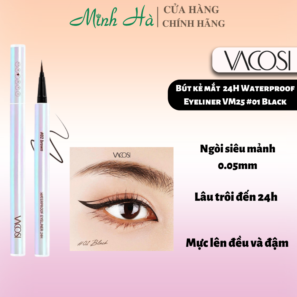 Bút kẻ mắt nước Vacosi 24h Waterproof Eyeliner VM25 #01 Black 6g bền màu không lem