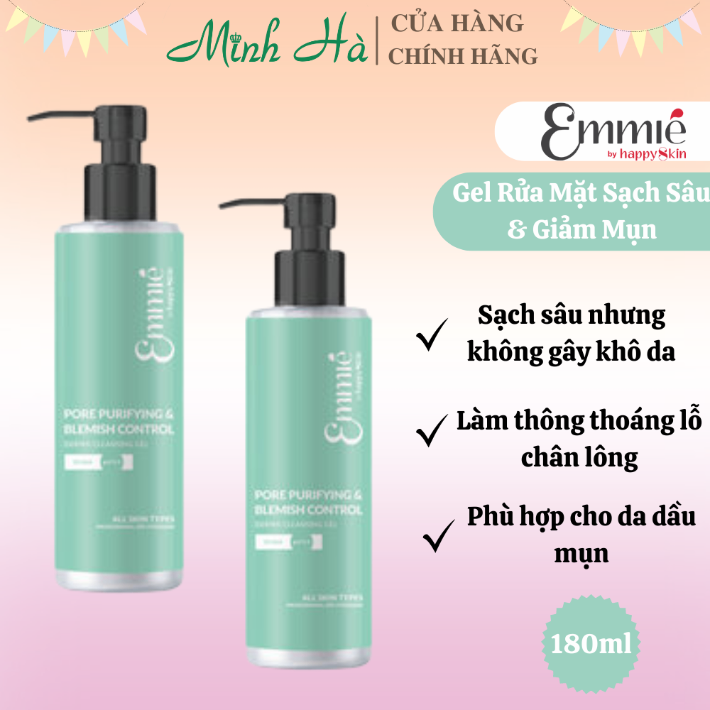 Gel rửa mặt Emmie by Happy Skin Pore Purifying & Blemish Control Derma Cleansing Gel 180ml sạch sâu và giảm mụn