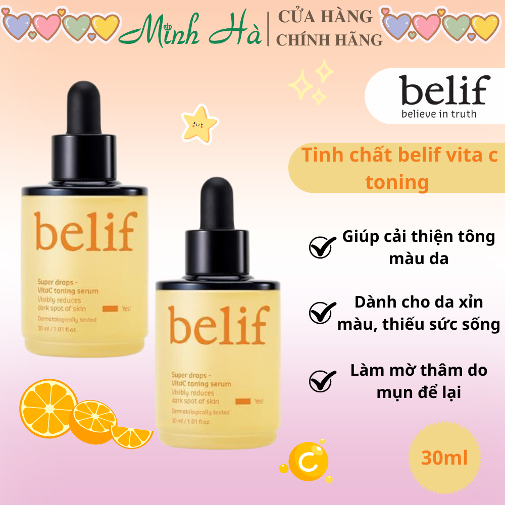 Tinh chất dưỡng trắng da, mờ thâm belif Vita C Toning 30ml (Màu vàng)
