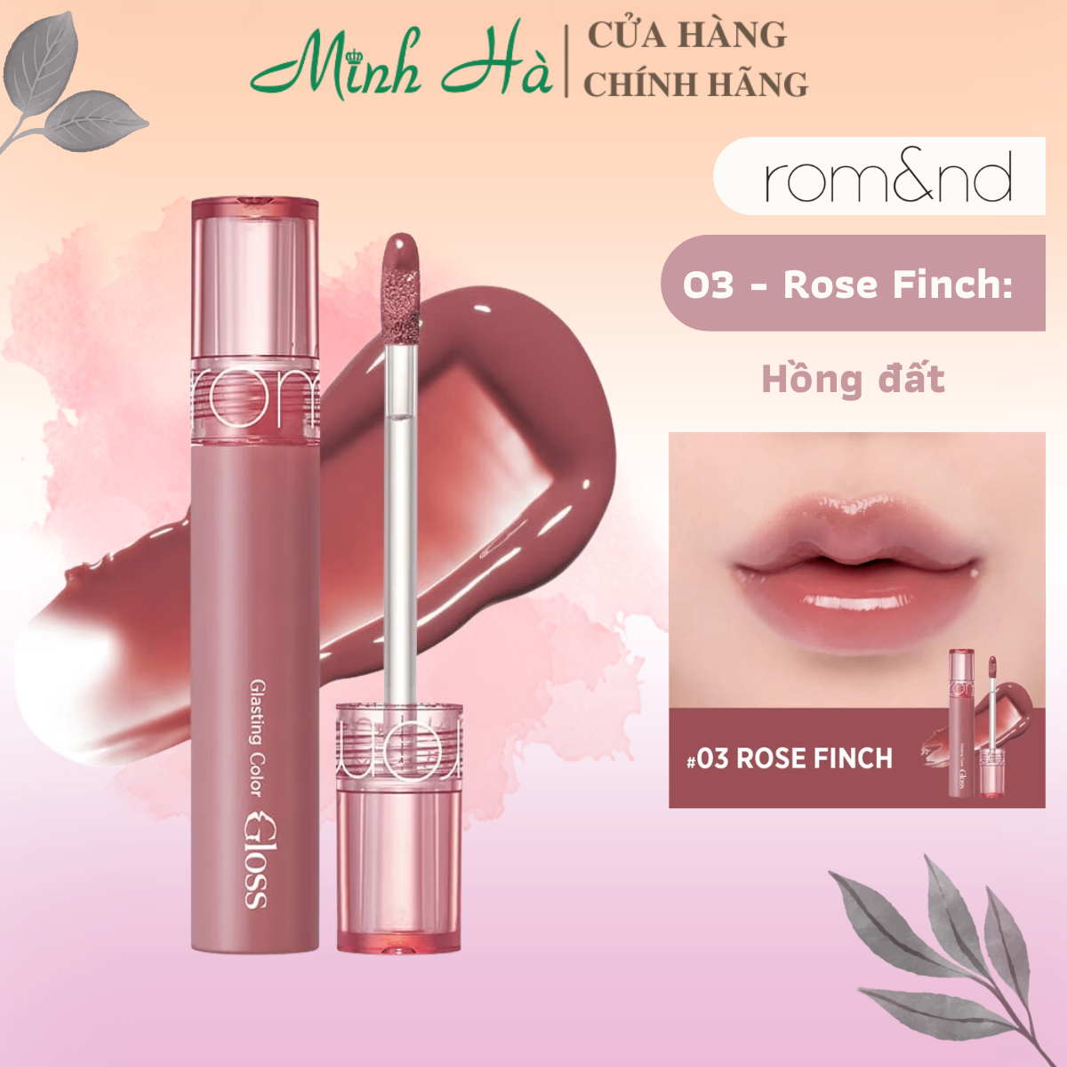 Son tint bóng Romand Glasting Color Gloss 4g bám màu cho hiệu ứng đôi môi căng mọng