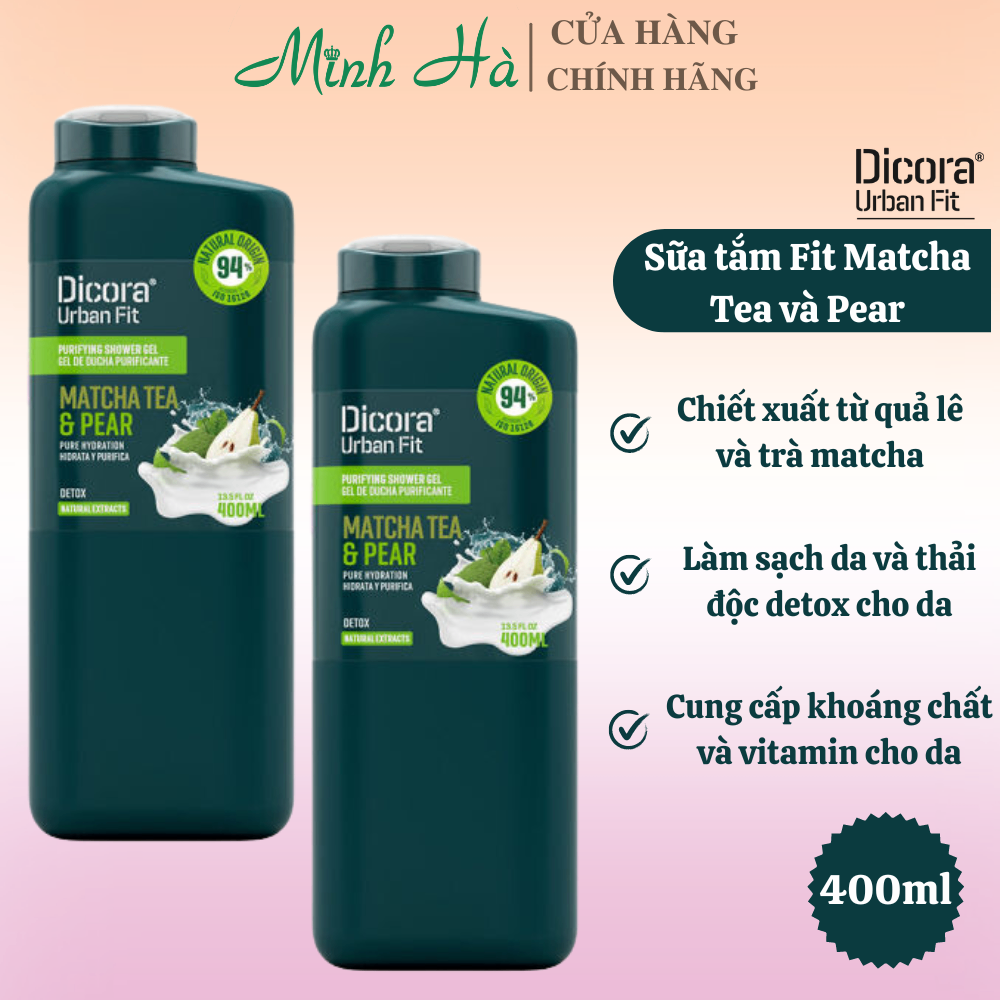Sữa tắm Dicora Urban Fit Matcha Tea & Pear 400ml làm sạch và giúp da căng mịn