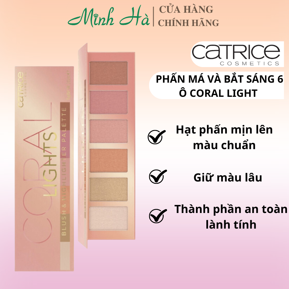 Phấn má và bắt sáng 6 ô Catrice Coral Lights Blush & Highlighter Palette 15g lên màu chuẩn dễ tán