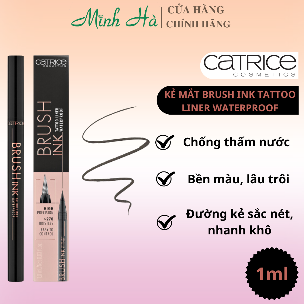 Bút kẻ mắt Catrice Liquid Eyeliner Brush Ink Tattoo Liner Waterproof 010 Black thuần chay chất mực đều