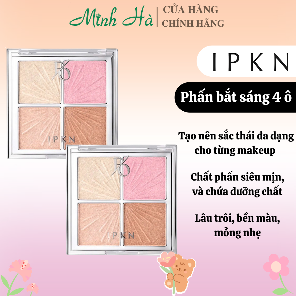 Phấn bắt sáng 4 ô Highlight IPKN Flap One Face Pace Palette 9.6G ô màu lấp lánh tạo độ glow rạng rỡ tự nhiên