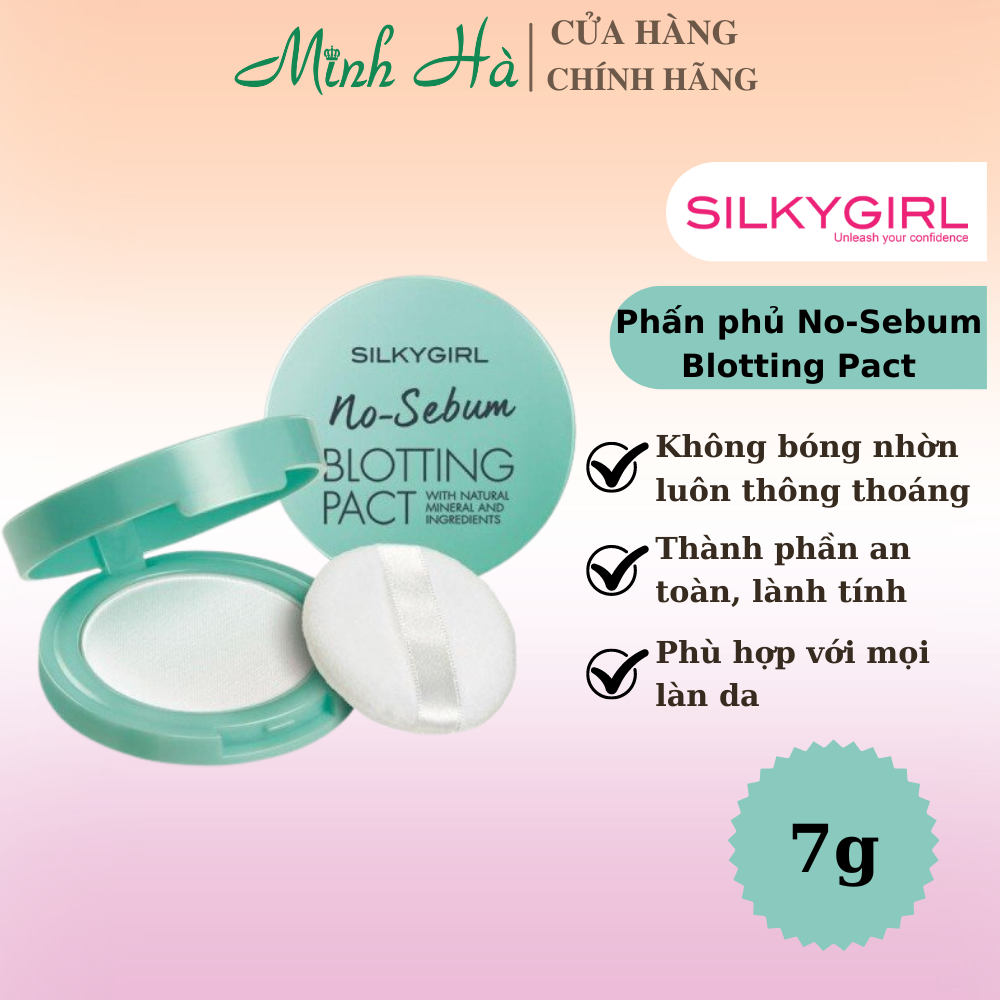 Phấn phủ dạng nén SilkyGirll No-Sebum Blotting Pact 7g 01 Natural kiềm dầu và che phủ khuyết điểm