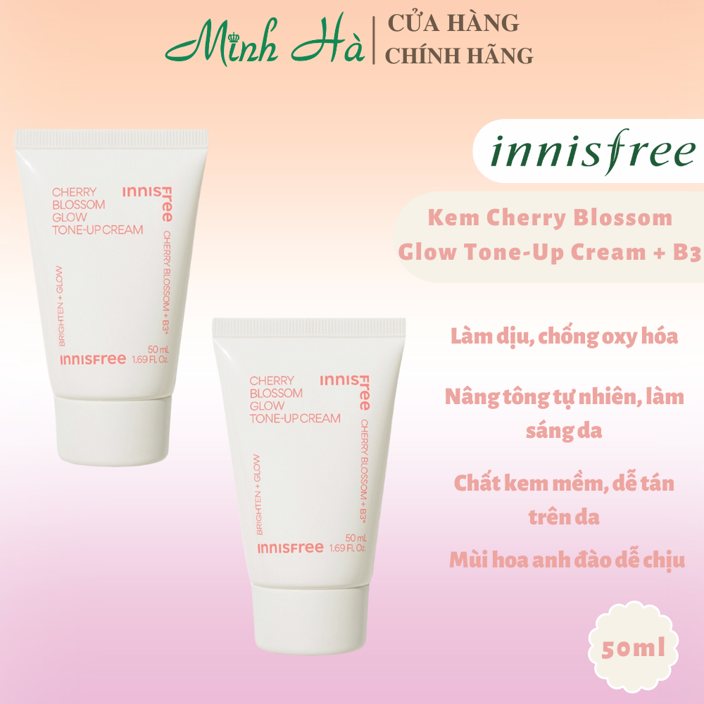 Kem dưỡng Innisfree Cherry Blossom Glow Tone-Up Cream + B3 50ml cấp ẩm cải thiện tông da
