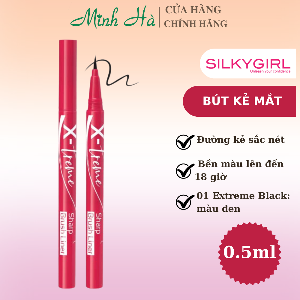 Bút kẻ mắt Silkygirl X-Treme Sharp Brush Liner siêu mảnh màu đen 01 Extreme Black chống lem chống trôi giữ màu lâu