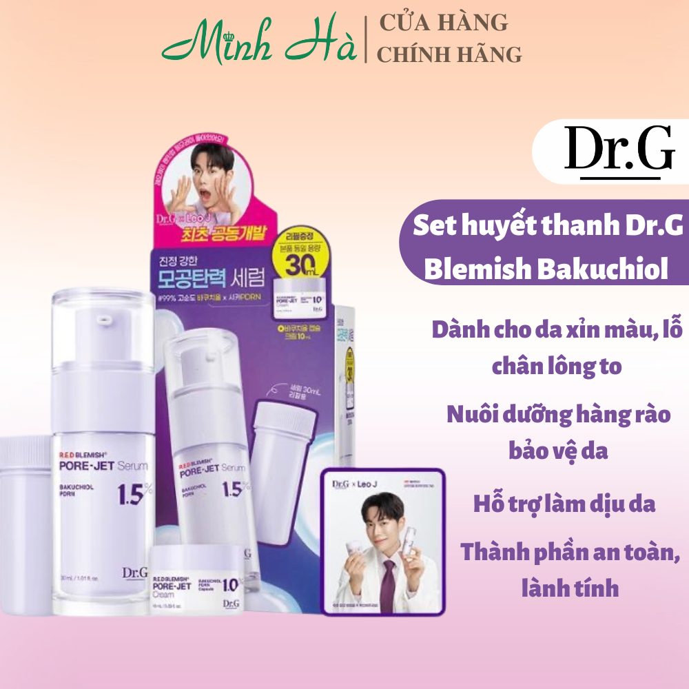 Set huyết thanh Dr.G Blemish Bakuchiol Pore Jet Serum 30ml + 30ml Refill + 1kem 10ml (Màu tím) chăm sóc da toàn diện
