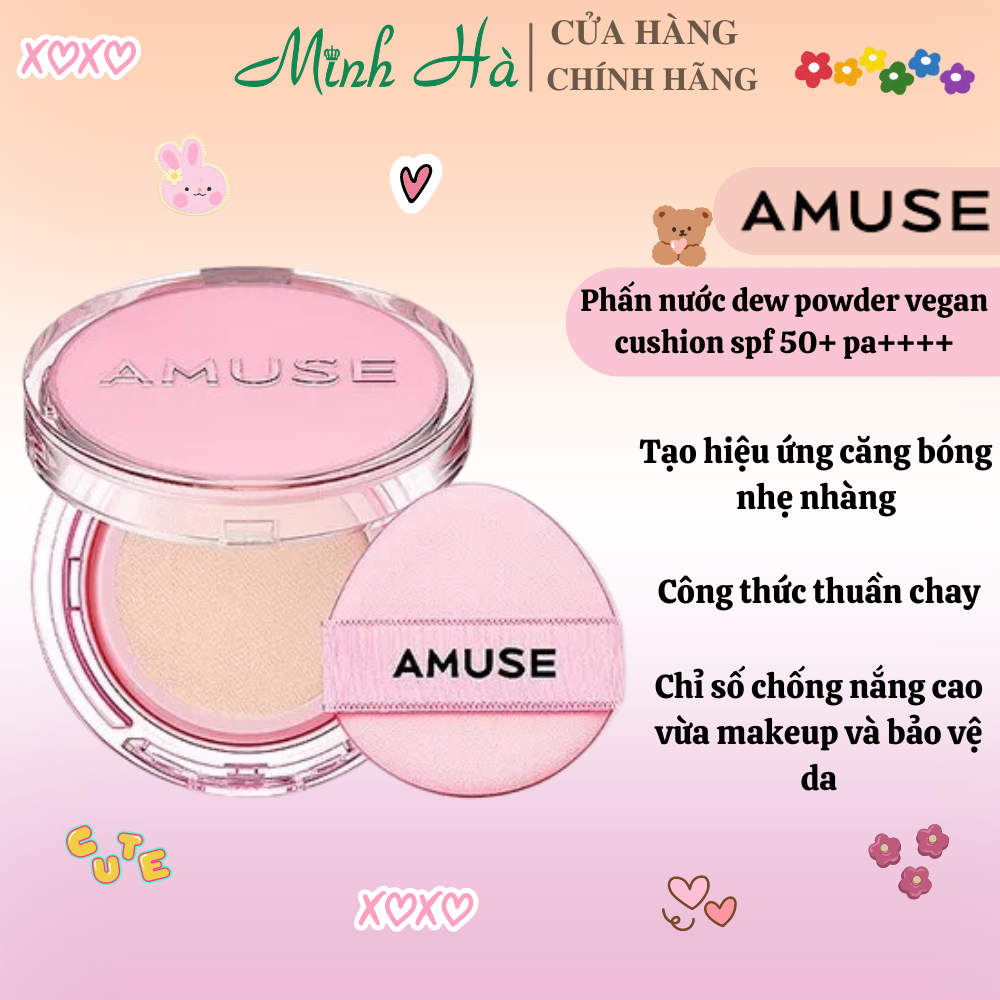 Phấn nước Amuse Dew Powder Vegan Cushion SPF 50+ PA++++ 15g tạo hiệu ứng căng bóng nhẹ nhàng