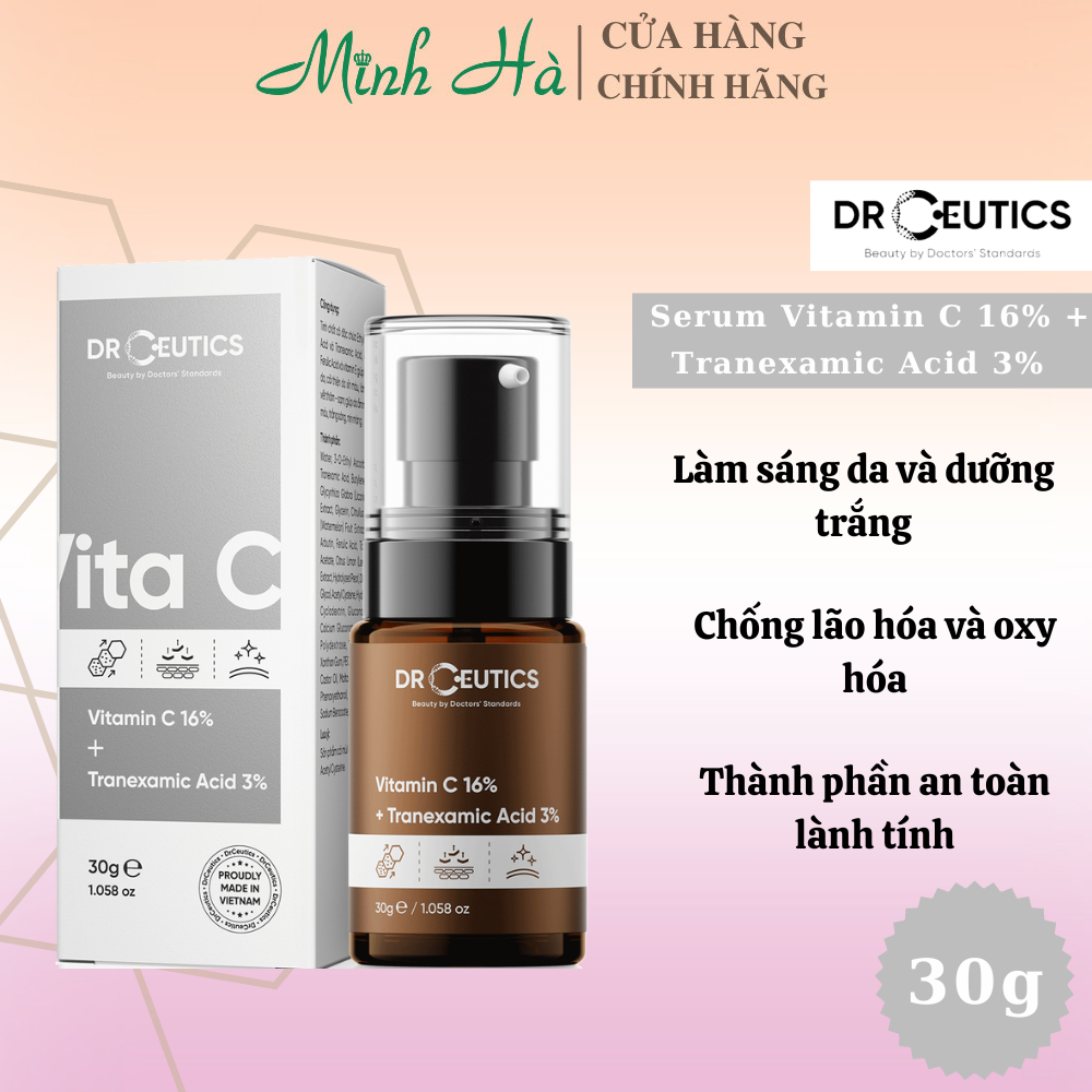 Serum Drceutics Vitamin C 16% + Tranexamic Acid 3% 30ml giúp da trắng sáng đều màu, giảm thâm nám