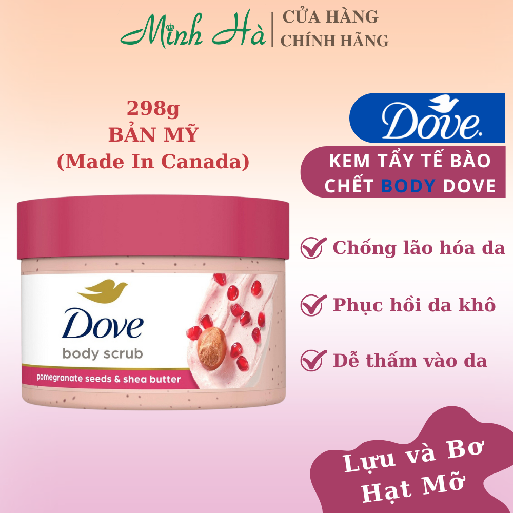 Tẩy da chết Dove các loại 225/298ml giúp dưỡng da mịn màng tươi sáng
