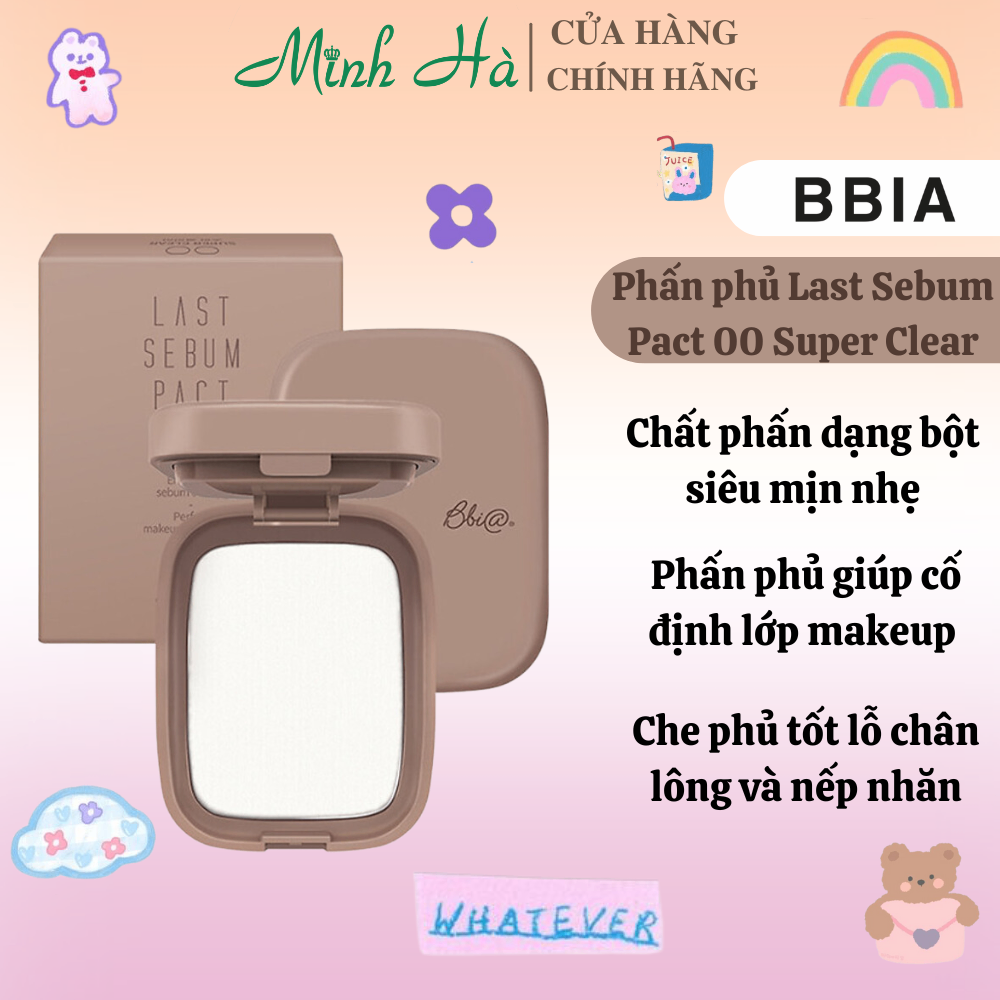 Phấn phủ Bbia Last Sebum Pact 00 Super Clear 7g làm mịn che phủ và kiềm dầu cho da