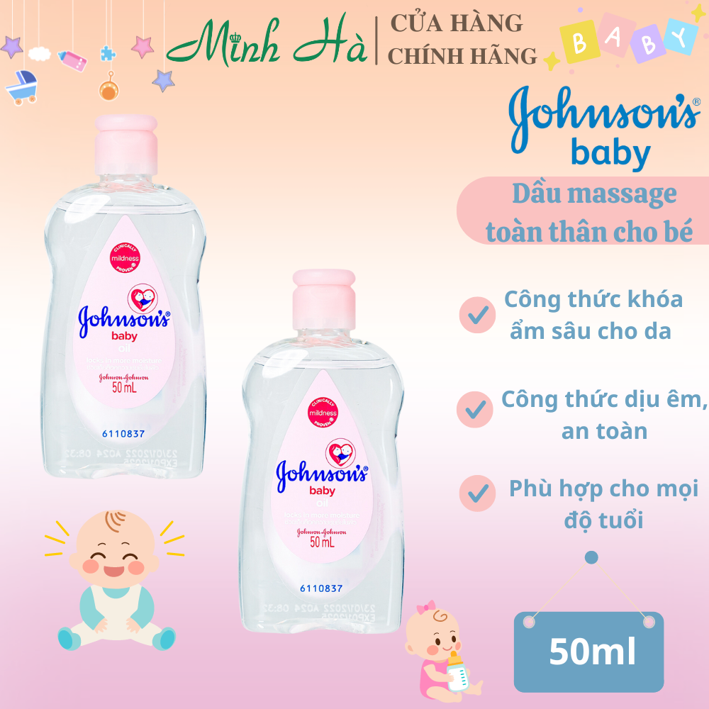 Dầu massage cho bé Johnson's Baby Oil 50/200ml dưỡng ẩm, lành tính, dịu nhẹ
