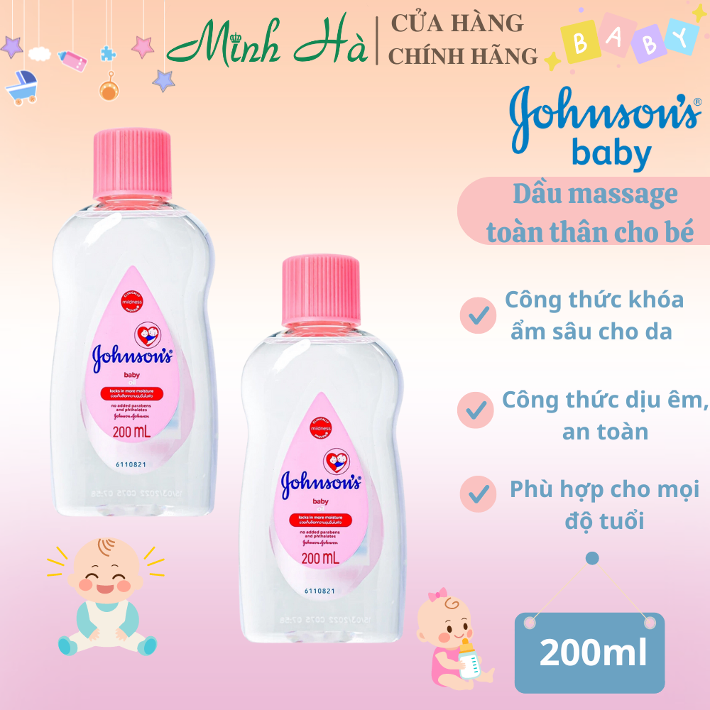 Dầu massage cho bé Johnson's Baby Oil 50/200ml dưỡng ẩm, lành tính, dịu nhẹ