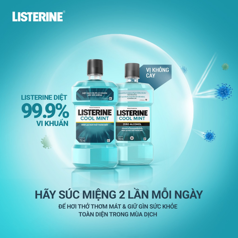 Nước súc miệng Listerine Cool Mint Total Care Sensitive 250/750ml cho răng nhạy cảm