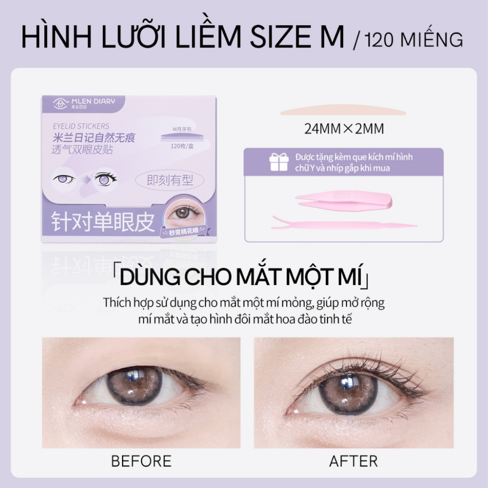Miếng dán kích mí tàng hình Mlen Diary phù hợp cho mọi loại mắt