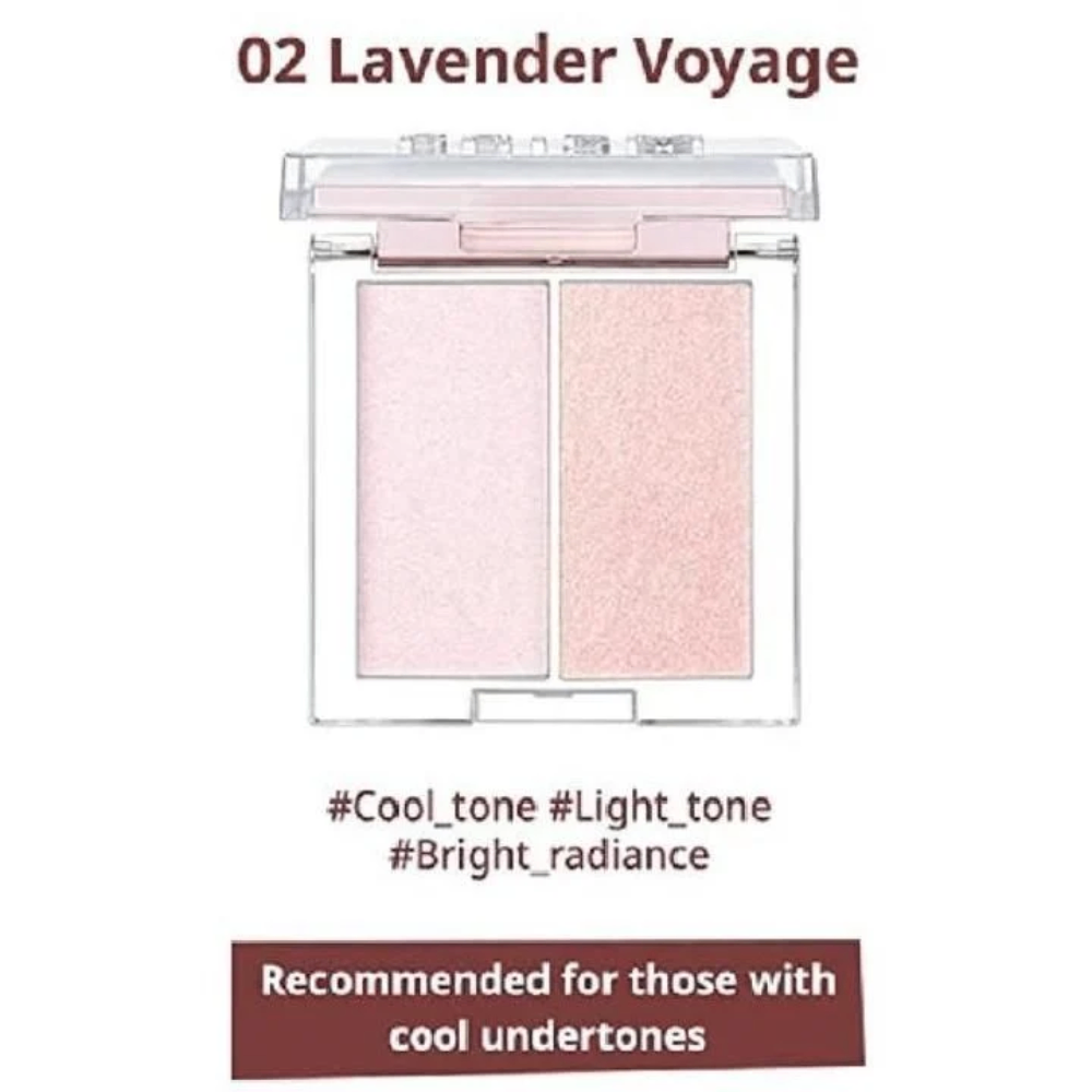 Phấn nhũ bắt sáng highlight 2 ô Clio Prism Highlighter Duo 7g hộp vuông nhỏ nhắn chất phấn nhũ siêu mịn