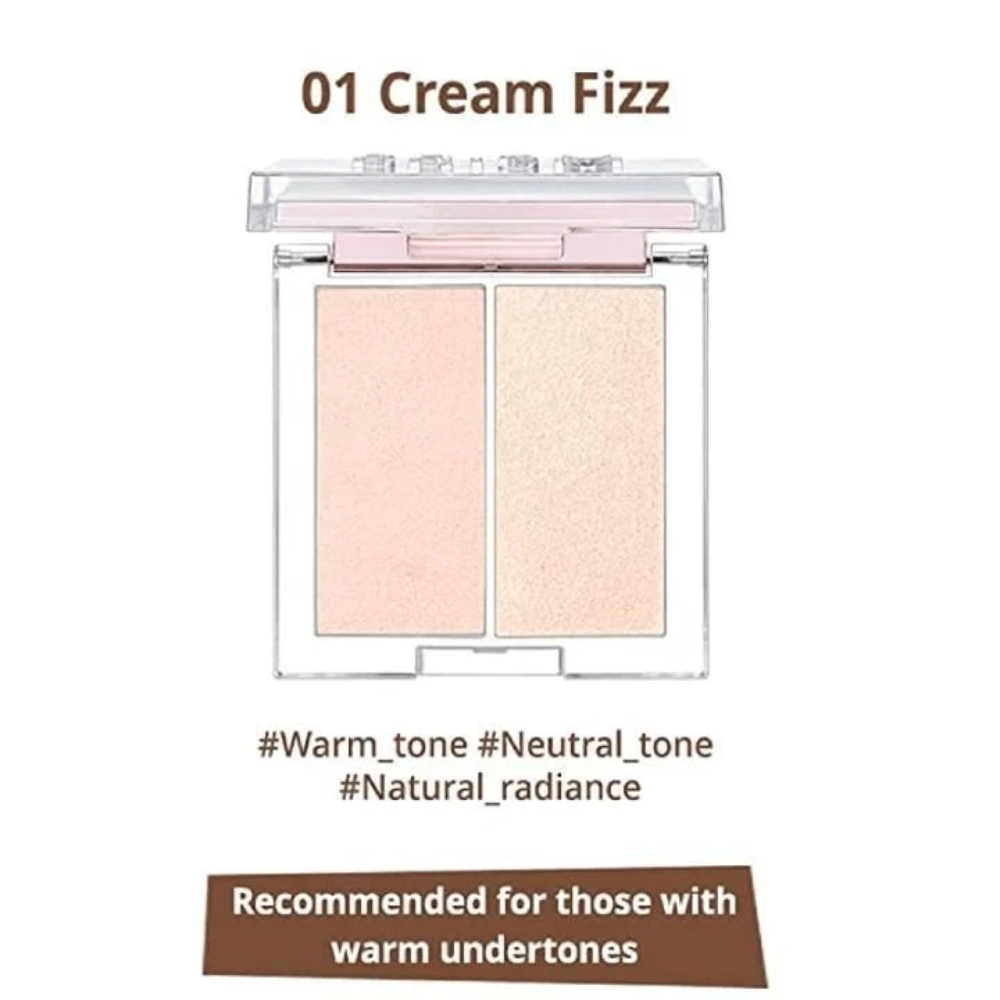 Phấn nhũ bắt sáng highlight 2 ô Clio Prism Highlighter Duo 7g hộp vuông nhỏ nhắn chất phấn nhũ siêu mịn