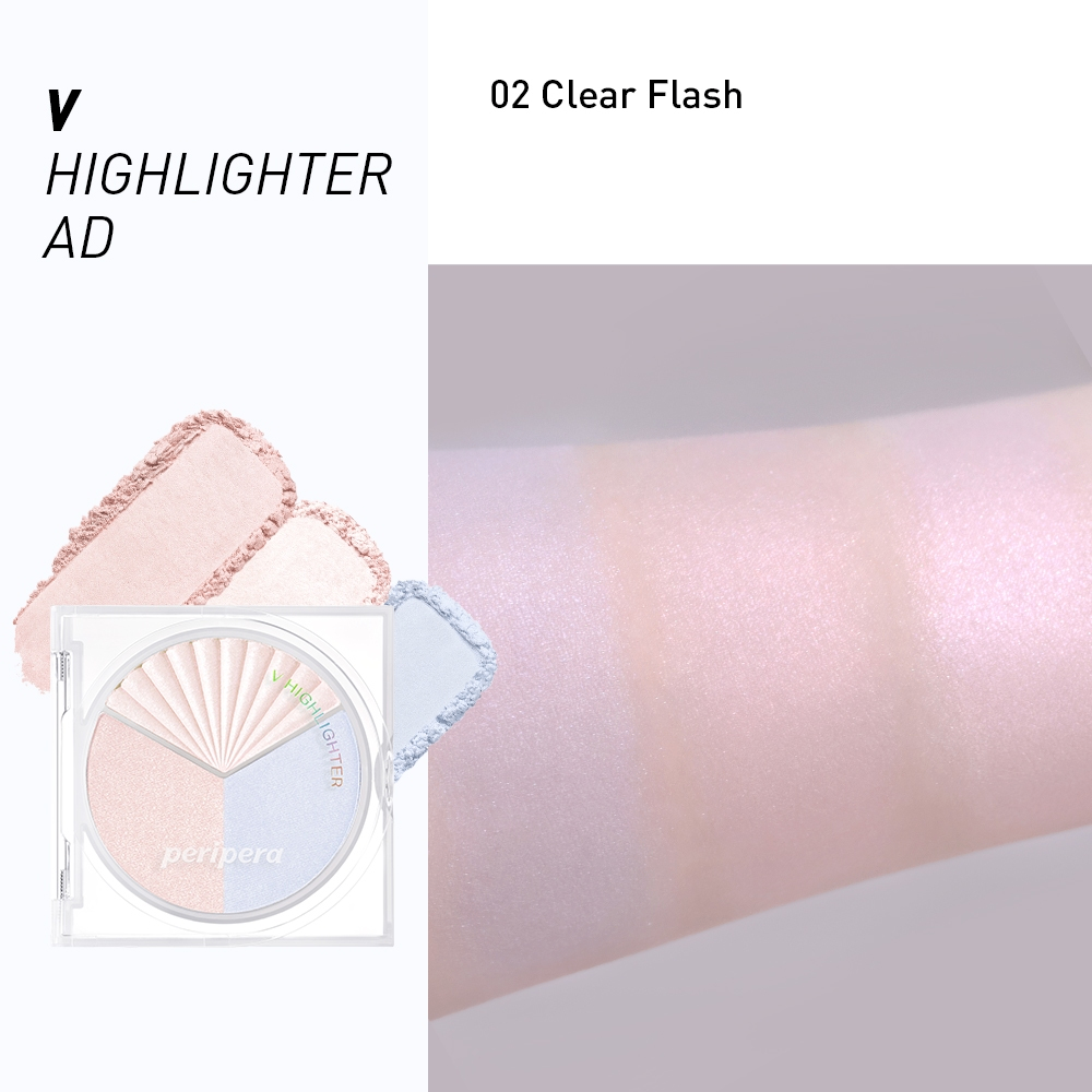 Phấn bắt sáng Peripera V Highlighter 8.3g gồm 3 tone màu ánh nhũ tạo hiệu ứng 3 chiều