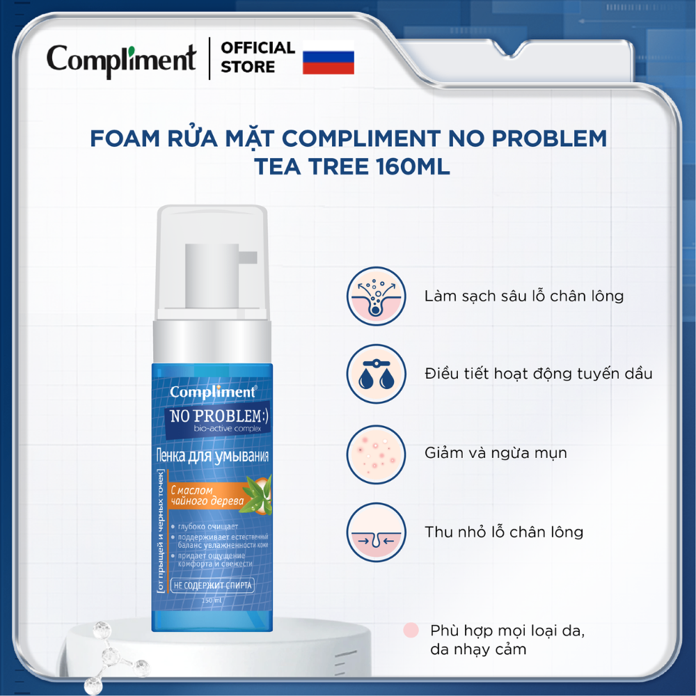 Sữa rửa mặt tạo bọt Compliment tràm trà 160ml dành cho da nhạy cảm và da dầu