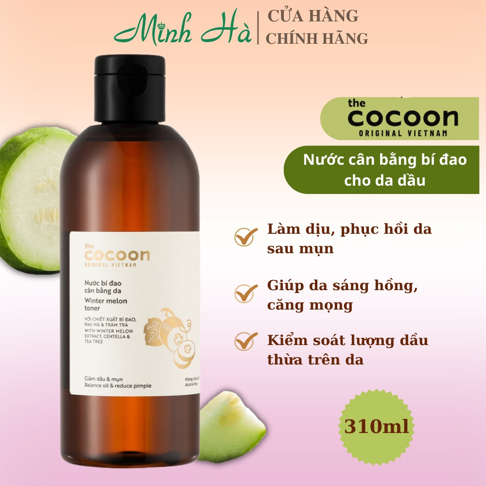 Nước bí đao cân bằng da Cocoon Winter Melon Toner 140/310ml không cồn, dành cho da dầu mụn