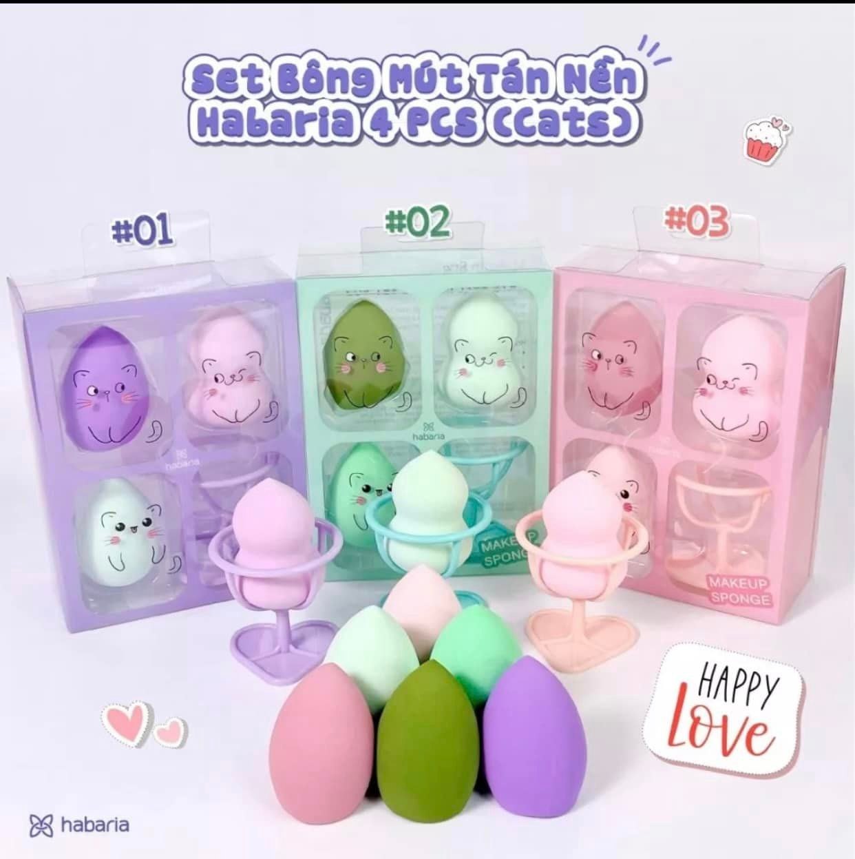 Set 6 bông mút trang điểm Habaria Makeup Sponge Cats So Cute 16g chất liệu cao cấp, mềm mại