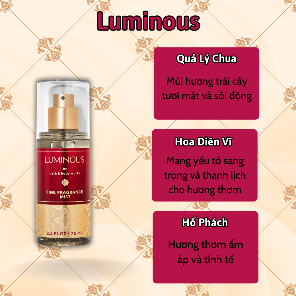 Xịt thơm body Bath & Body Works 75ml xịt thơm toàn thân đa dạng mùi hương phù hợp mọi lứa tuổi