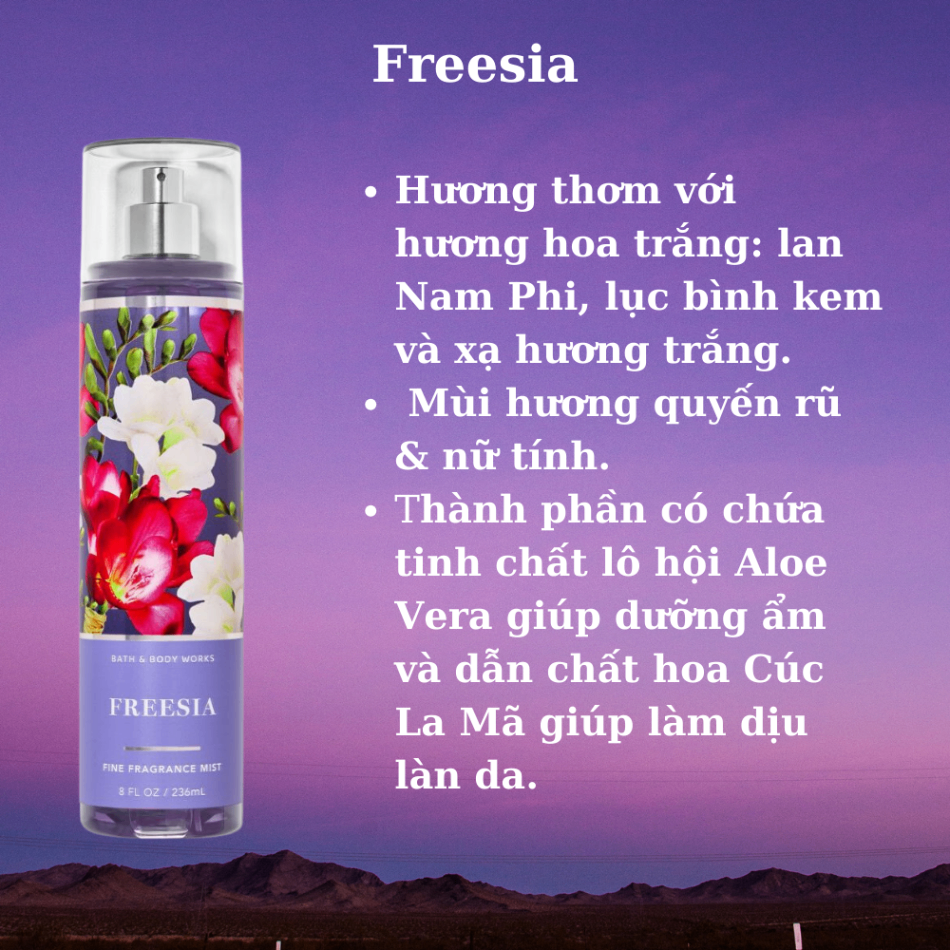 Xịt thơm Bath & Body Works 236ml với mùi hương ngọt ngào, mát dịu, nhẹ nhàng phù hợp cho mọi lứa tuổi