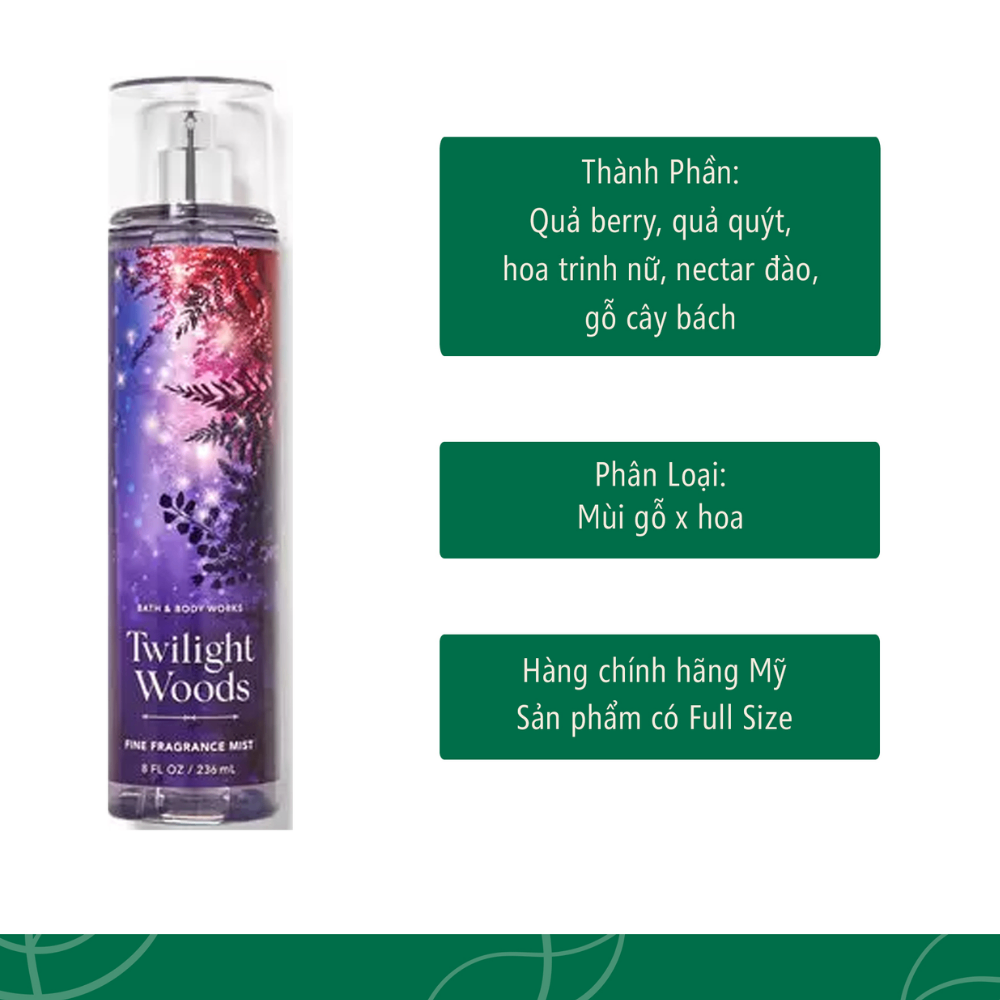 Xịt thơm Bath & Body Works 236ml với mùi hương ngọt ngào, mát dịu, nhẹ nhàng phù hợp cho mọi lứa tuổi