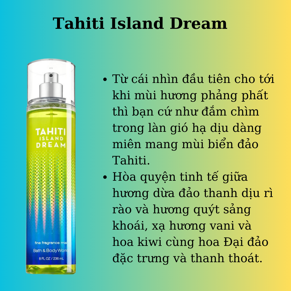 Xịt thơm Bath & Body Works 236ml với mùi hương ngọt ngào, mát dịu, nhẹ nhàng phù hợp cho mọi lứa tuổi