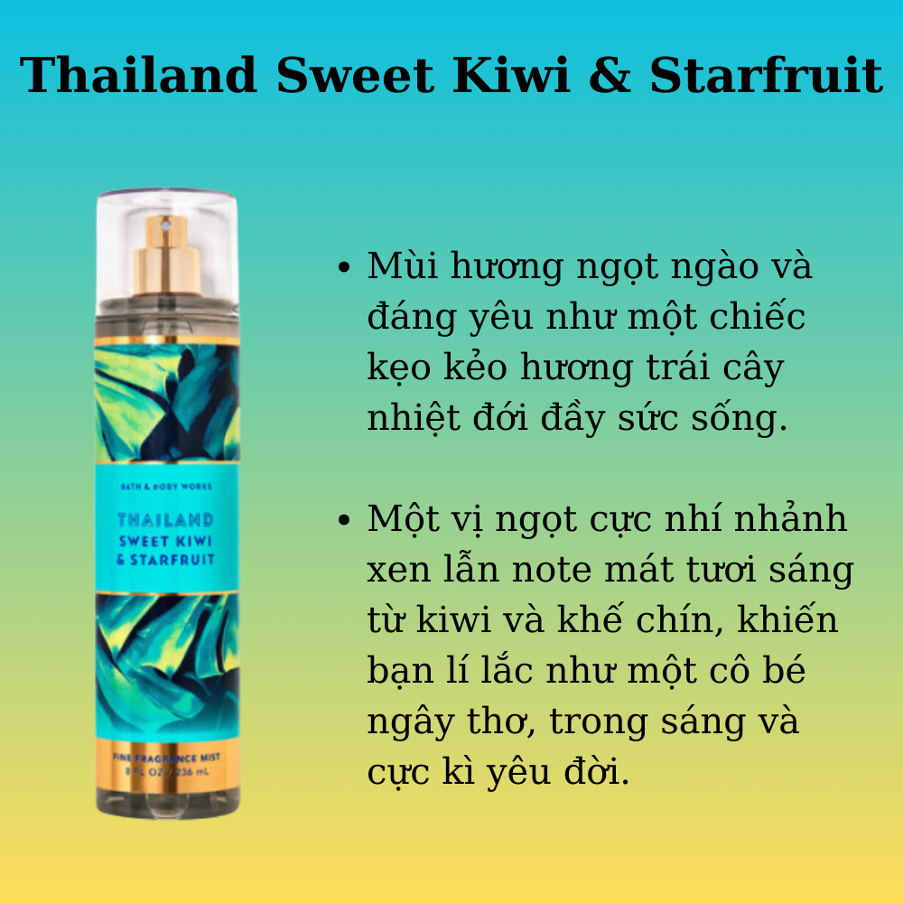 Xịt thơm Bath & Body Works 236ml với mùi hương ngọt ngào, mát dịu, nhẹ nhàng phù hợp cho mọi lứa tuổi