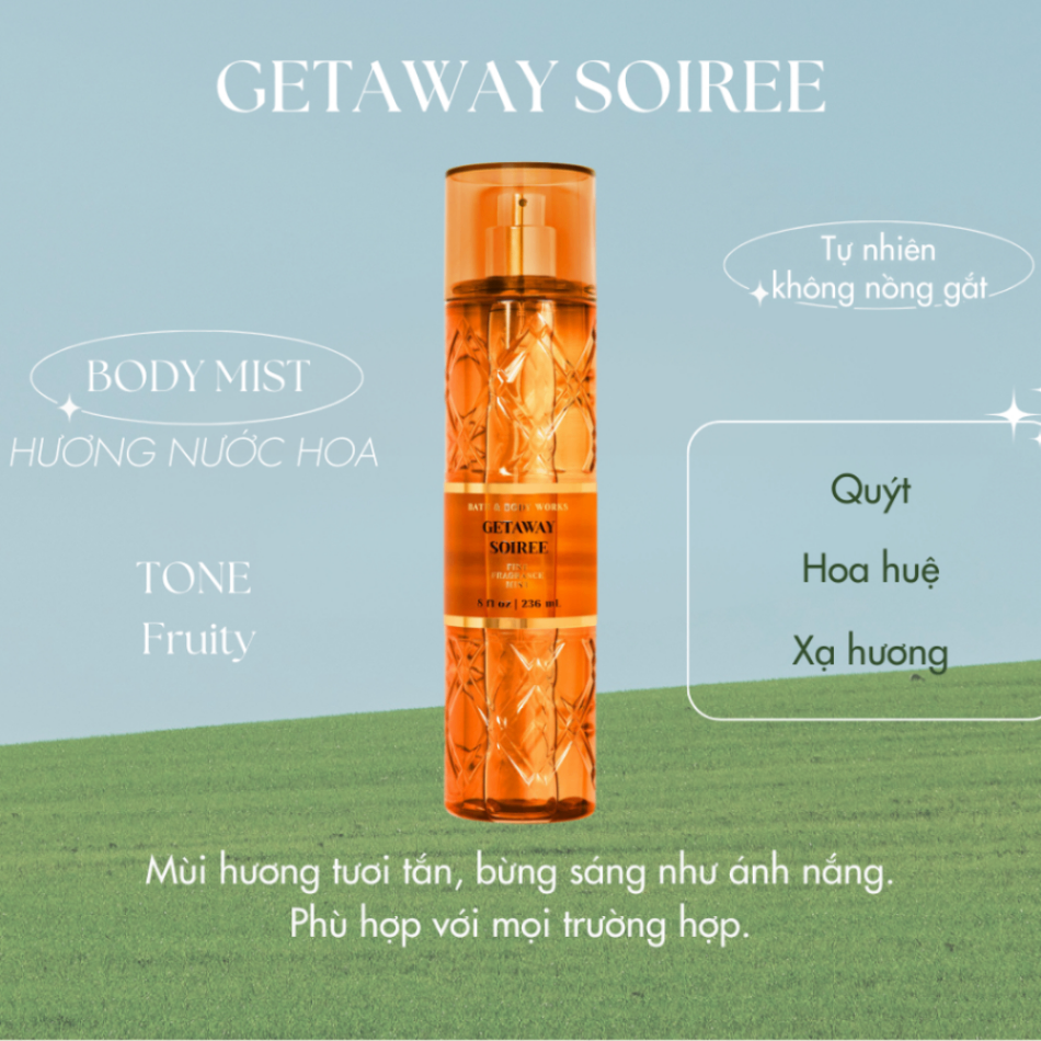 Xịt thơm Bath & Body Works 236ml với mùi hương ngọt ngào, mát dịu, nhẹ nhàng phù hợp cho mọi lứa tuổi