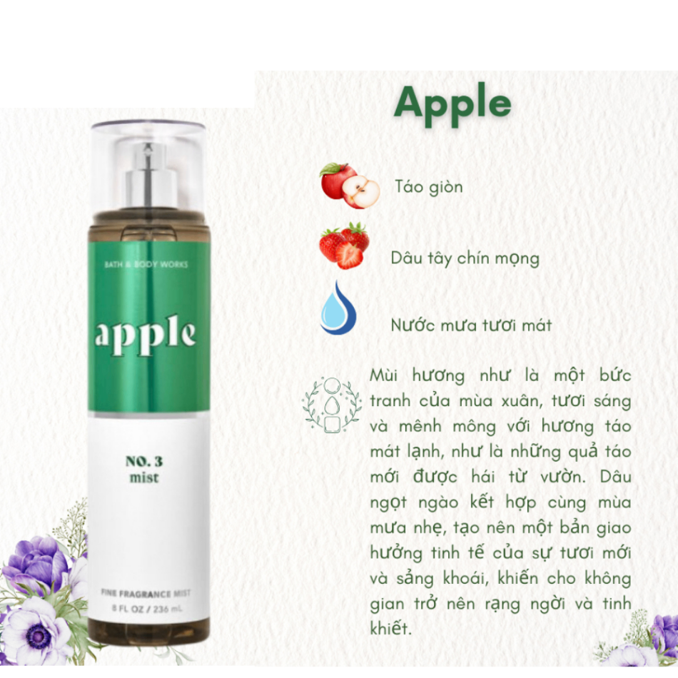 Xịt thơm Bath & Body Works 236ml với mùi hương ngọt ngào, mát dịu, nhẹ nhàng phù hợp cho mọi lứa tuổi