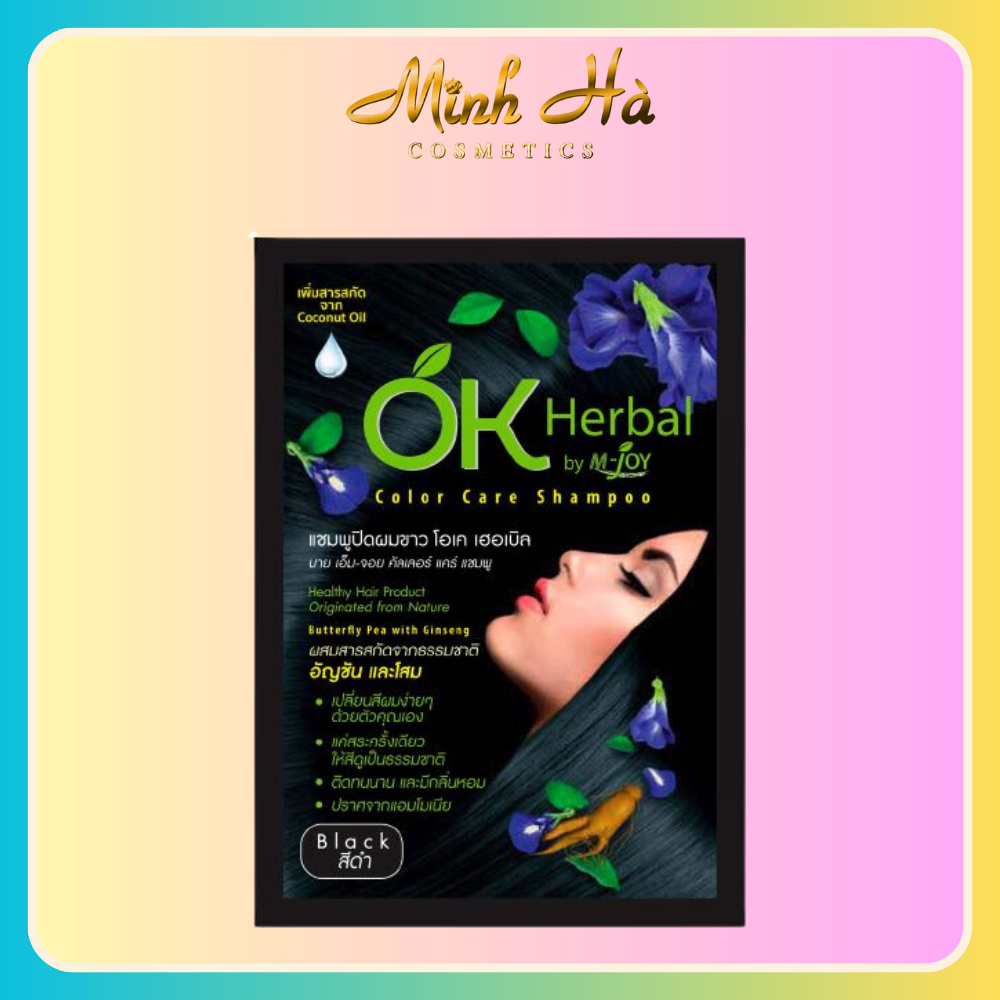 Dầu gội nhuộm tóc đen OK Herbal Color Care Shampoo 30ml giúp tóc lên màu tự nhiên
