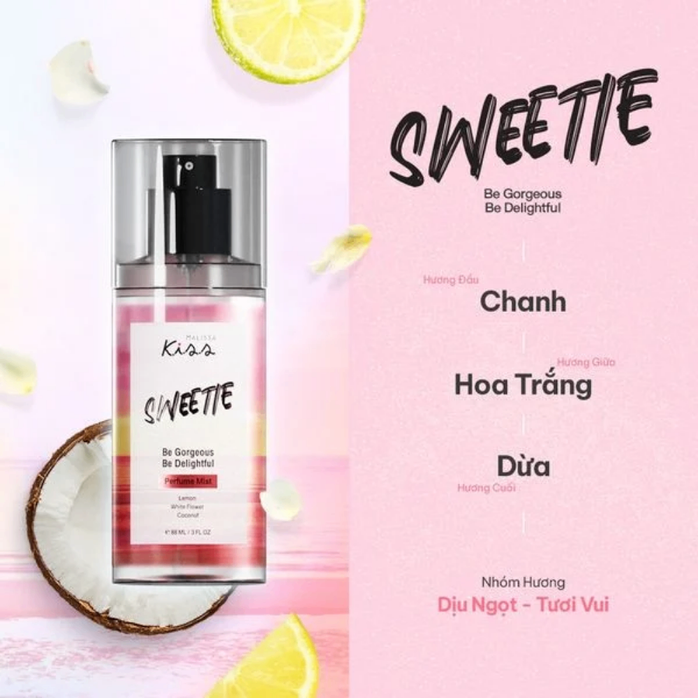Xịt thơm toàn thân Malissa Kiss hương nước hoa 88ml mùi hương đa dạng