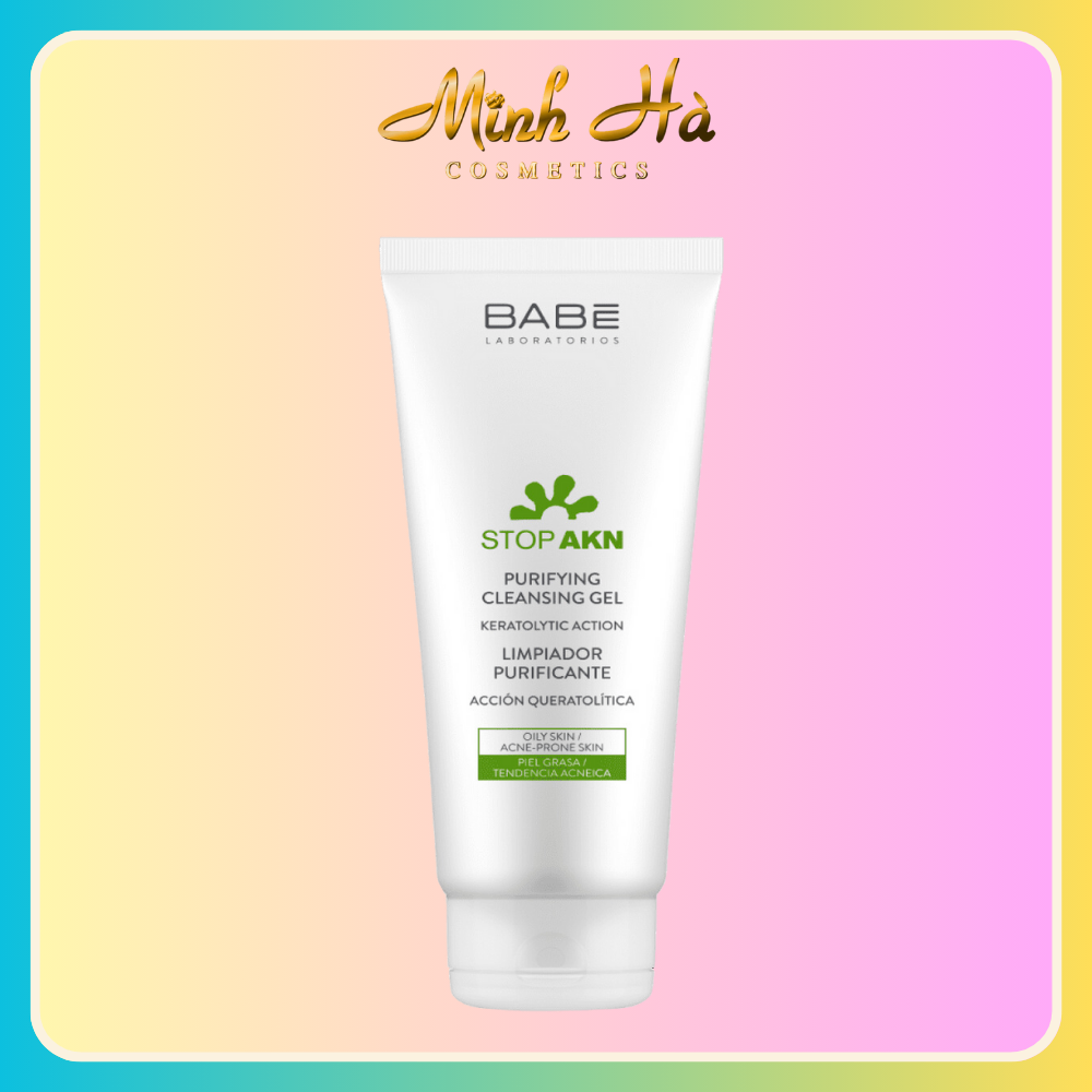 Sữa rửa mặt BABE Stop AKN Purifying Cleansing Gel 200ml dịu nhẹ cho da dầu mụn