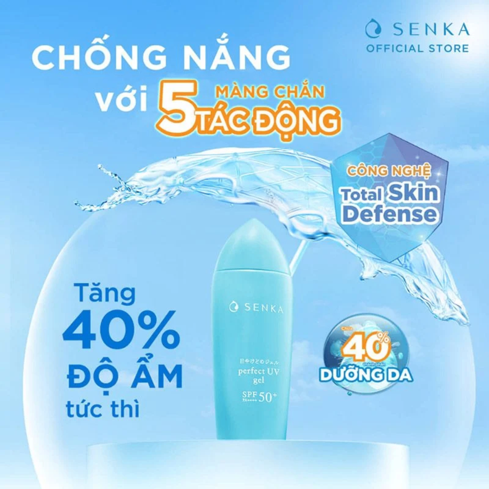 Gel sữa chống nắng Senka Perfect UV SPF 50+ PA++++ 80ml thấm nhanh, không bít tắc, giúp da ẩm mịn