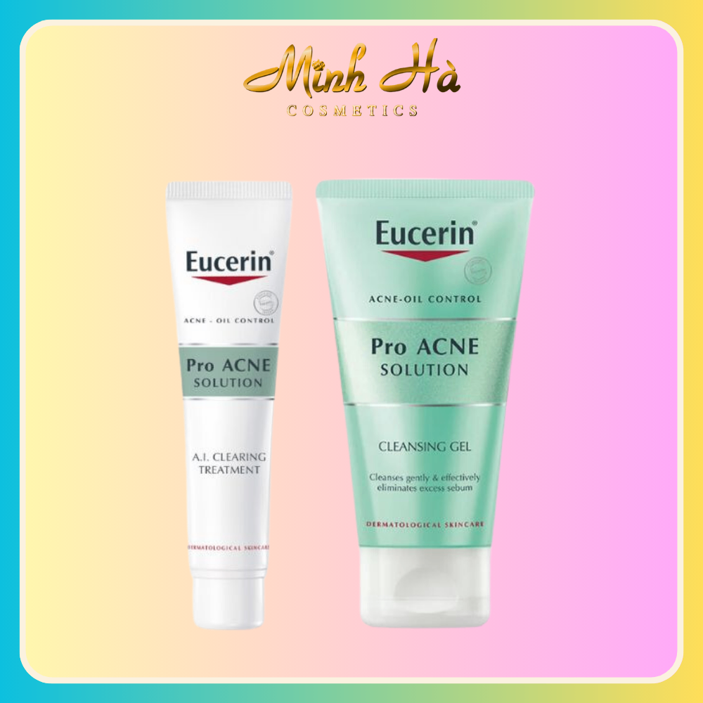 Bộ sản phẩm Eucerin gel rửa mặt dịu nhẹ cho da mụn 75ml và gel giảm mụn Pro Acne 40ml chăm sóc da toàn diện