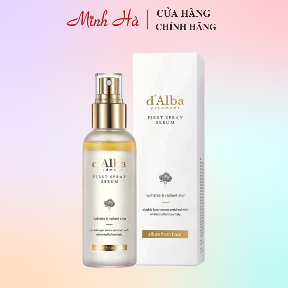 Serum dạng xịt d'Alba First Spray Hydrated & Radiant Skin 50/100ml (Màu vàng) cấp ẩm làm căng bóng làn da