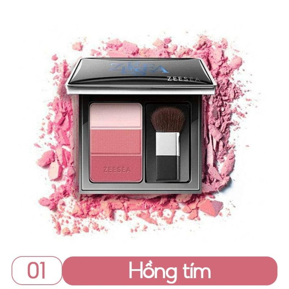 Phấn má hồng 3 ngăn kèm cọ Zeesea 3 Color Concealer Blusher 5g bảng màu xinh xắn chất phấn mịn