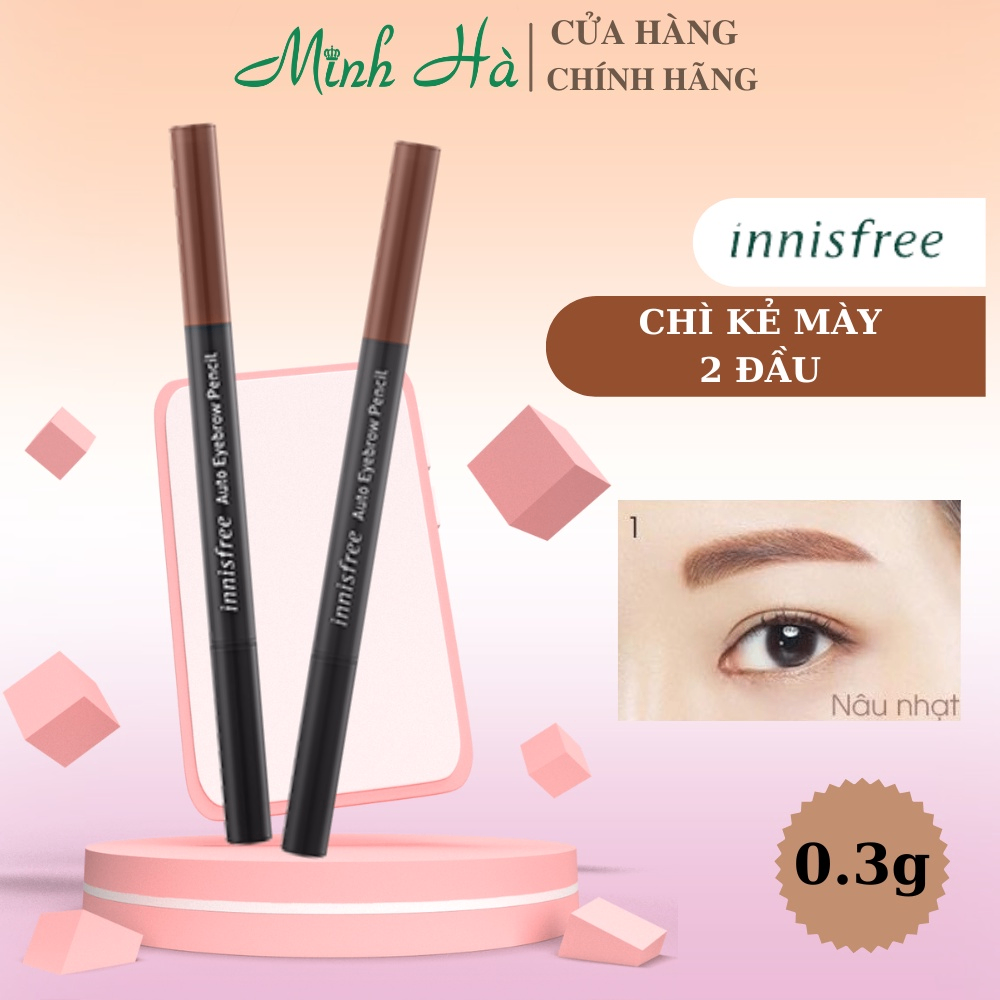 Chì kẻ mày 2 đầu Innisfree Auto Eyebrow Pencil 2g tạo chân mày tự nhiên sắc nét