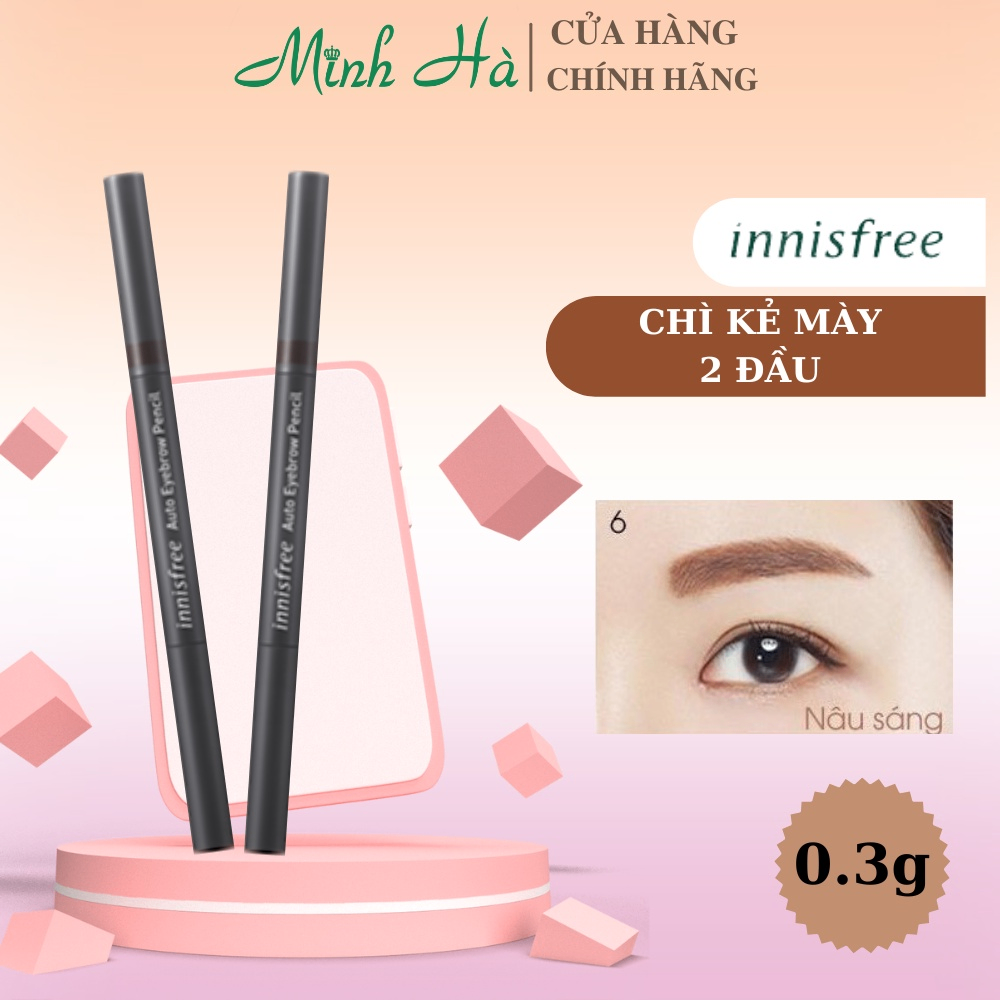Chì kẻ mày 2 đầu Innisfree Auto Eyebrow Pencil 2g tạo chân mày tự nhiên sắc nét
