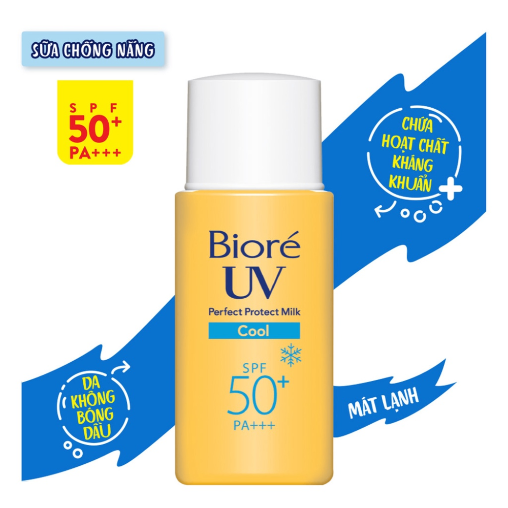 Sữa chống nắng Biore UV Perfect Protect Milk SPF 50+ PA++++ 25ml lỏng nhẹ thấm nhanh bảo vệ da khỏi ánh nắng
